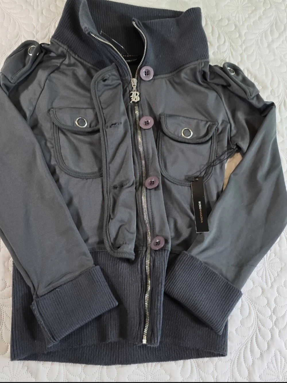 Women's BCBG MAXAZRIA Gray Full Zip Jacket Size S Mock Neck NWT